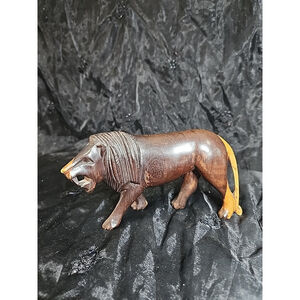 Vintage Hand Carved Wooden African Lion Sculpture